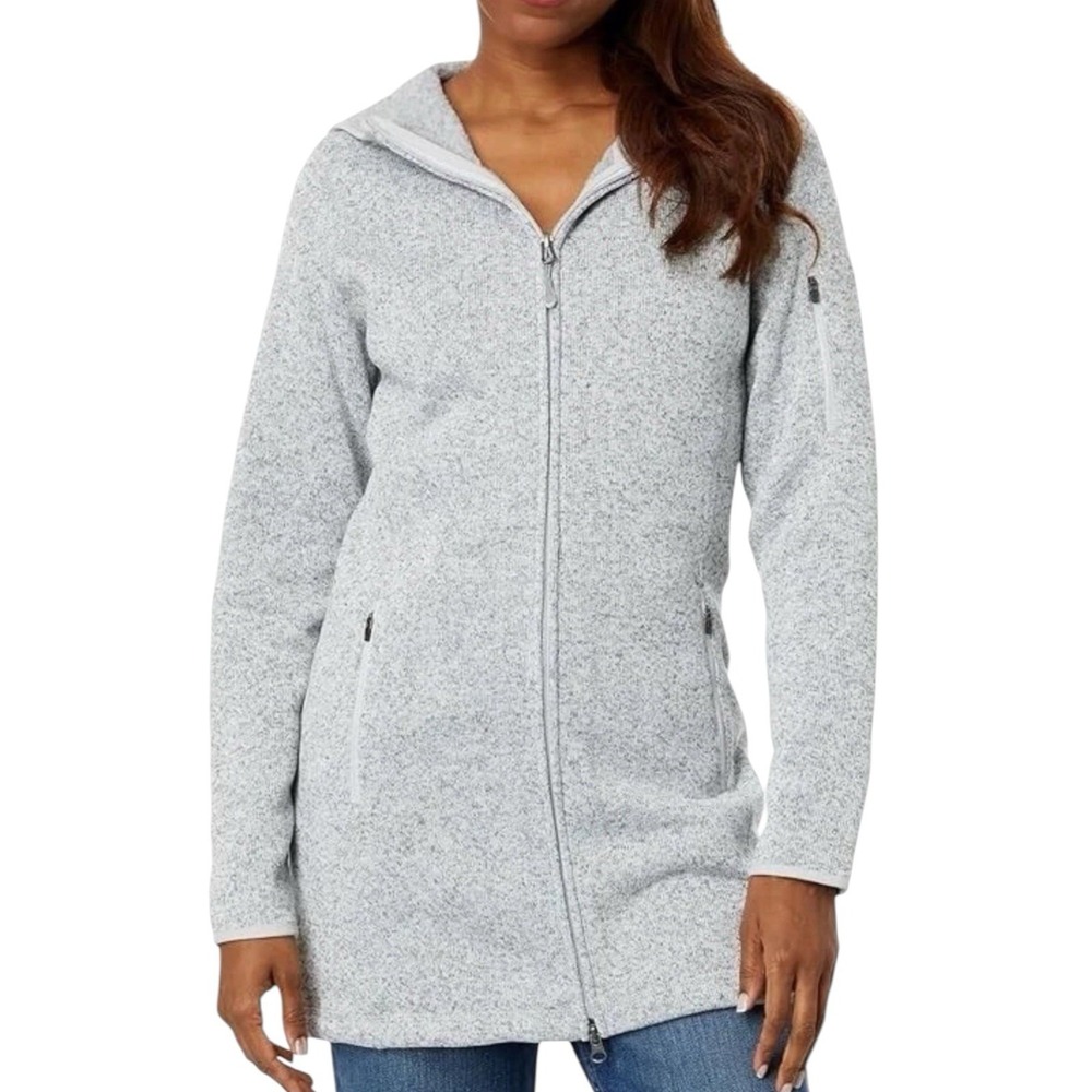 L.L. Bean Sweater Fleece Coat Long Hooded Full Zip Jacket Gray 2XL